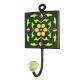 Ceramic Floral Tile Hook in Forest Green